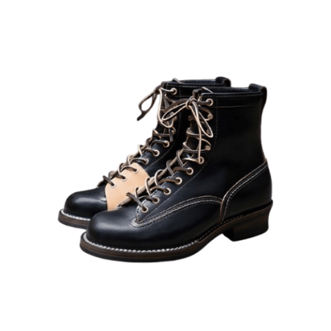 Black lace-up boots on a white background