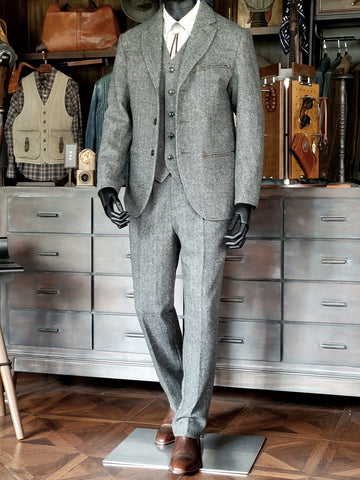 Men's Herringbone Tweed Suit Jacket Gray