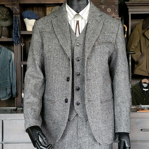 Men's Herringbone Tweed Suit Jacket Gray