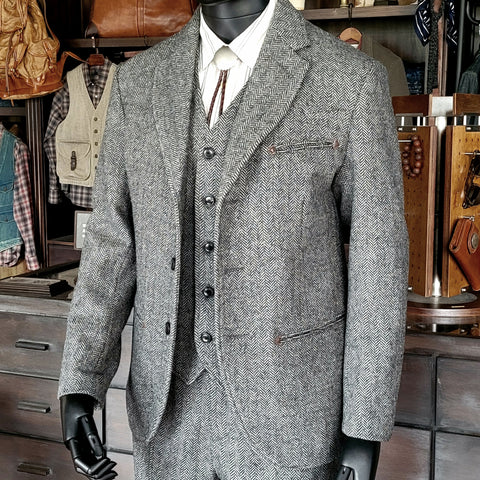 Men's Herringbone Tweed Suit Jacket Gray