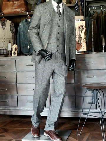 Men's Herringbone Tweed Suit Jacket Gray