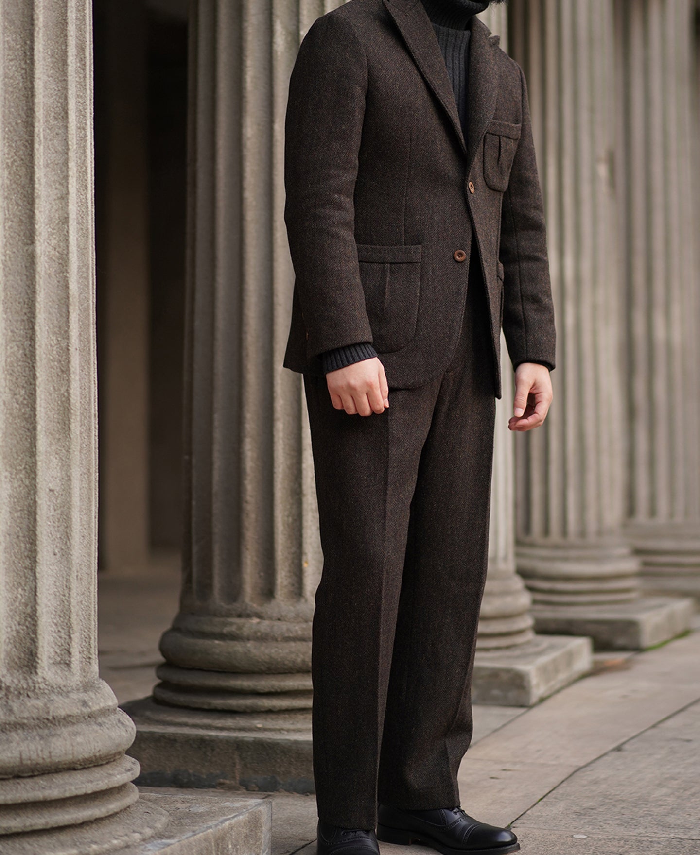 Traditionally Worsted Chocolate Brown Melange Suit - Oliver Wicks