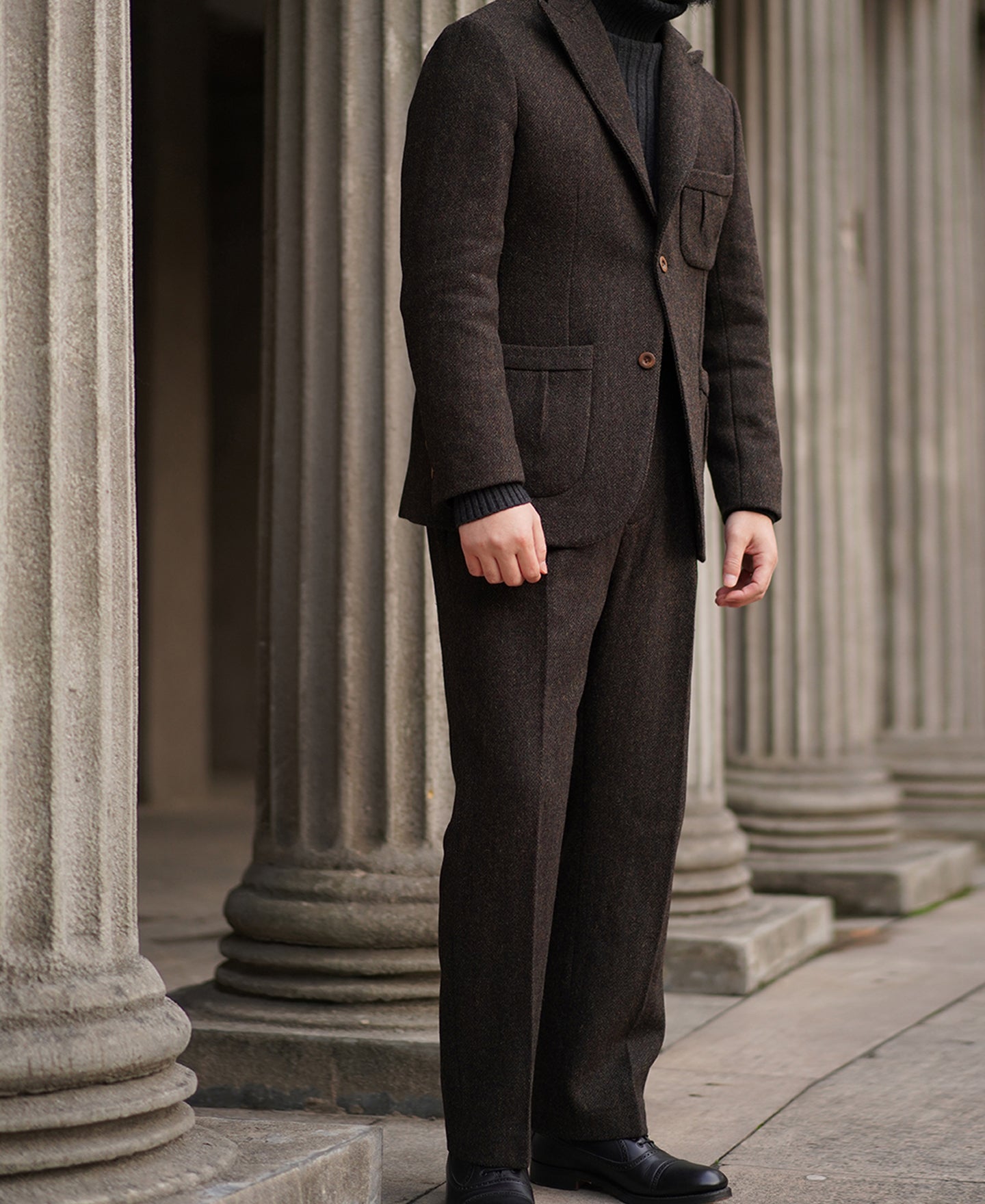 Men's Tweed Wool Suit Blazer Chocolate Brown L / Chocolate Brown
