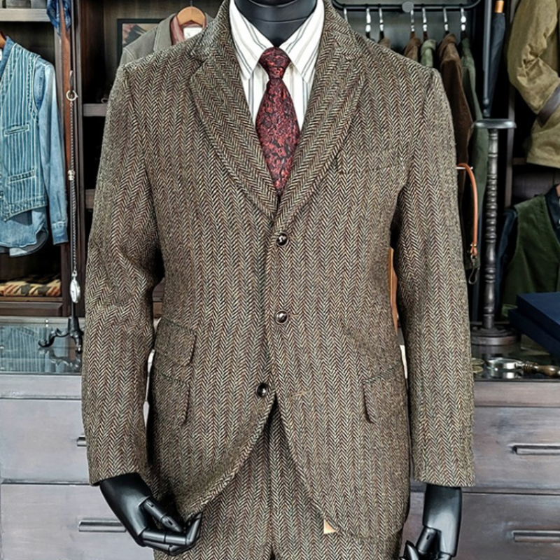 Men's Tweed Suit Notch Lapels Formal Style