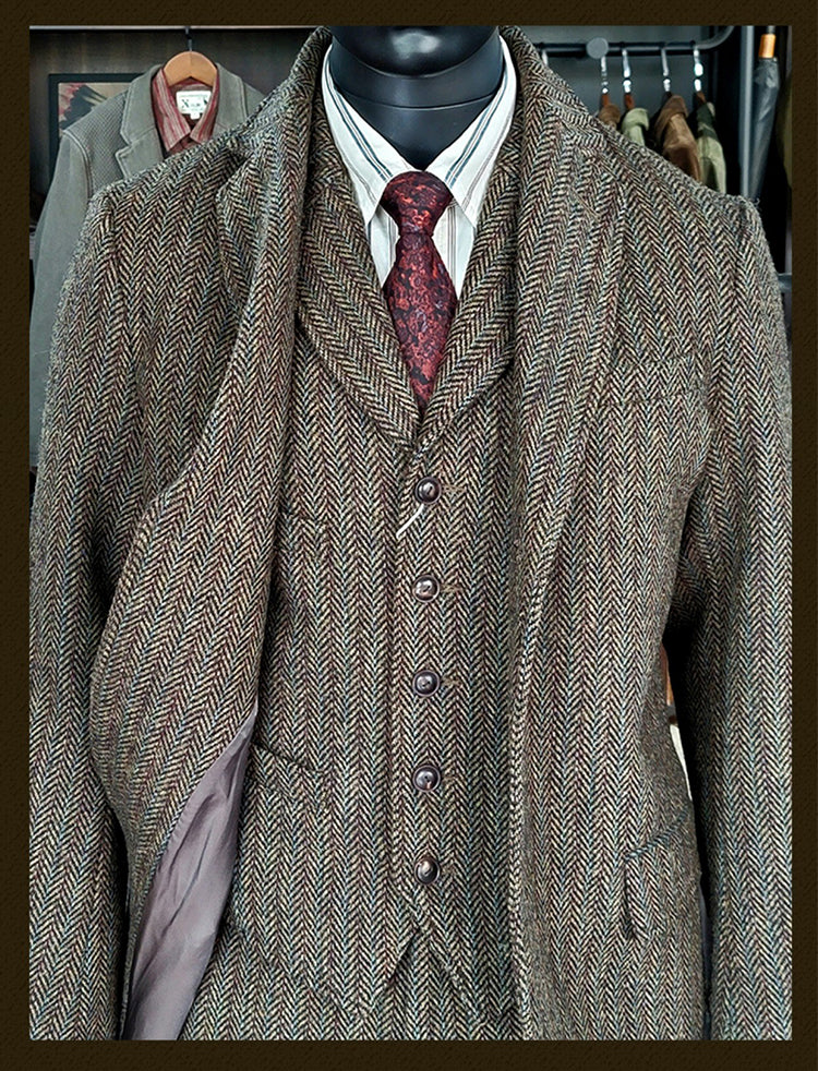 Men's Tweed Suit Notch Lapels Formal Style