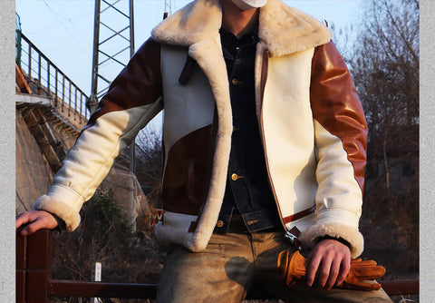 Men's Two Tone B3 Bomber Shearling Coat