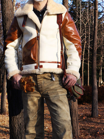 Men's Two Tone B3 Bomber Shearling Coat