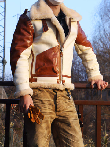 Men's Two Tone B3 Bomber Shearling Coat