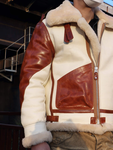 Men's Two Tone B3 Bomber Shearling Coat