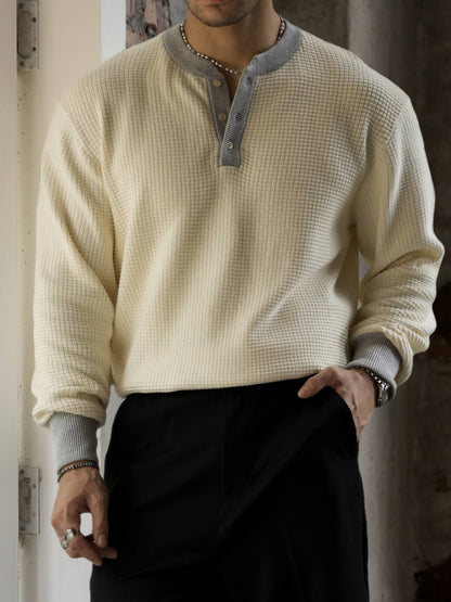 Men's Two Tone Waffle Henley Sweater