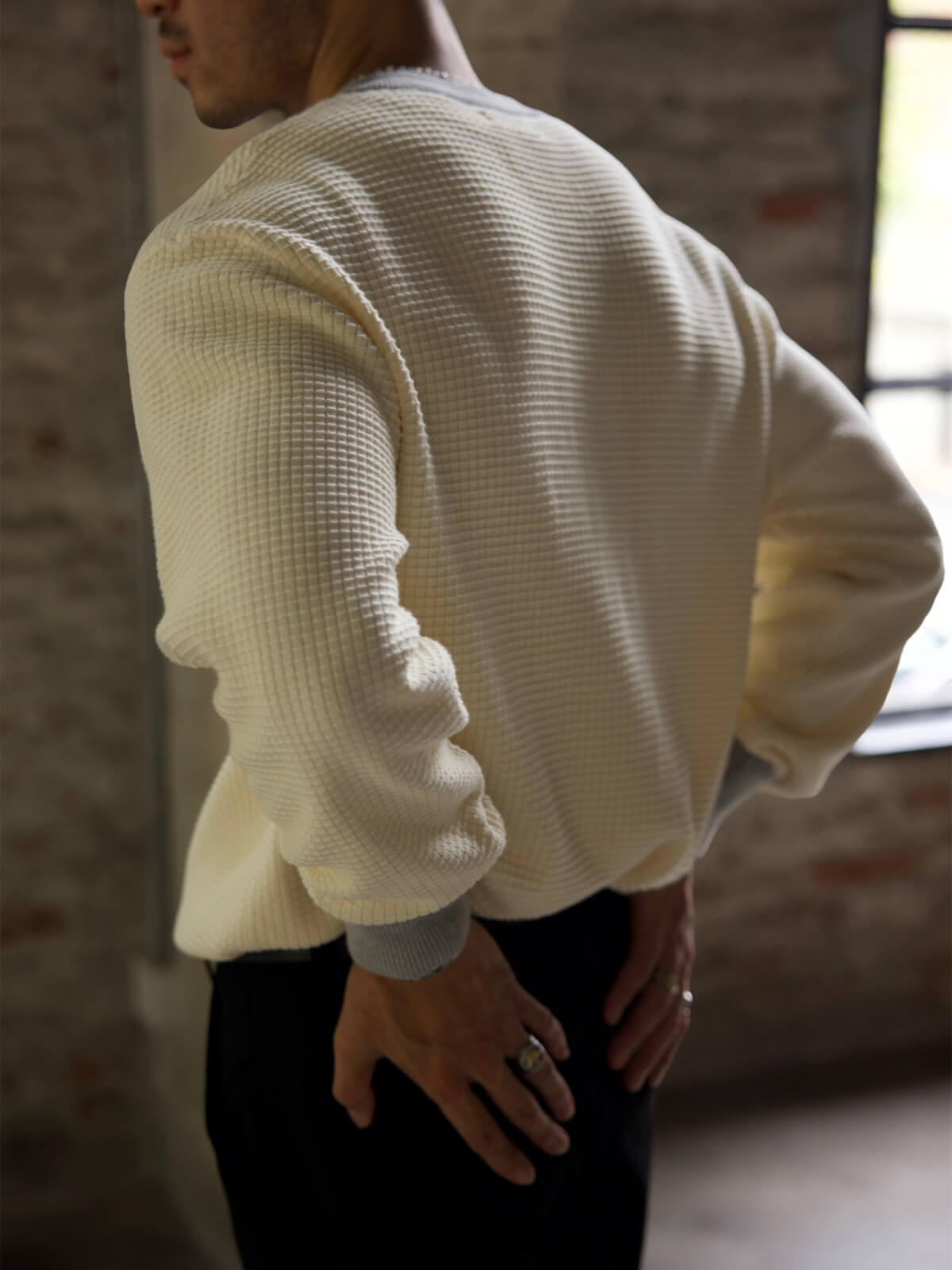 Men's Two Tone Waffle Henley Sweater