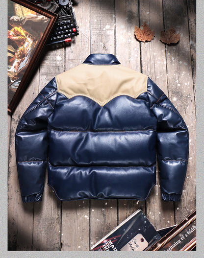 Men's Two Tone Leather Down Jacket