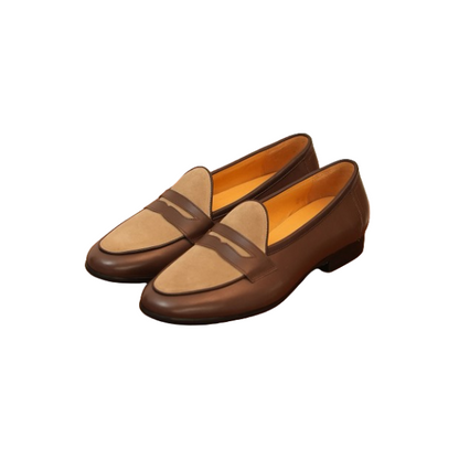 Two Tone Penny Loafers Brown 