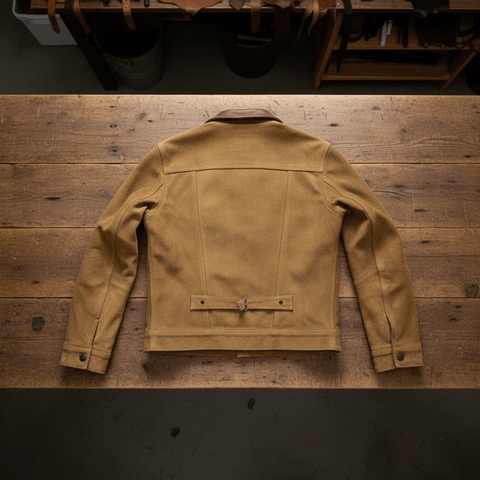 Brown jacket on a wooden surface