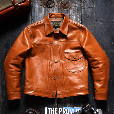 Men's Type I Leather Trucker Jacket, Tan Horsehide