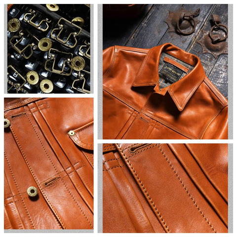 Men's Type I Leather Trucker Jacket, Tan Horsehide
