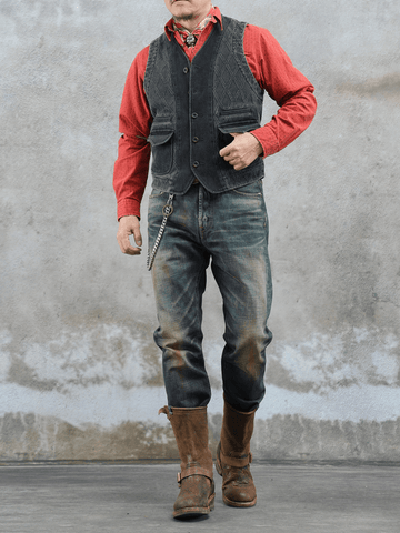 Men's V-Neck Diamond Kendo Vest – Charcoal Black