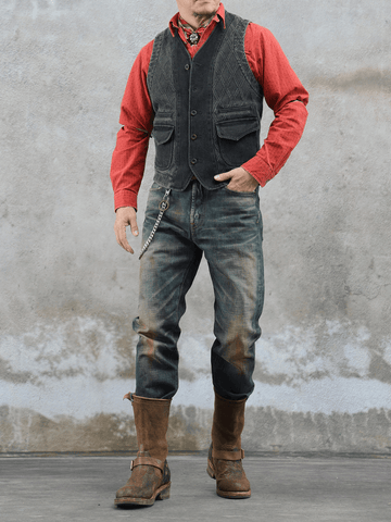 Men's V-Neck Diamond Kendo Vest – Charcoal Black