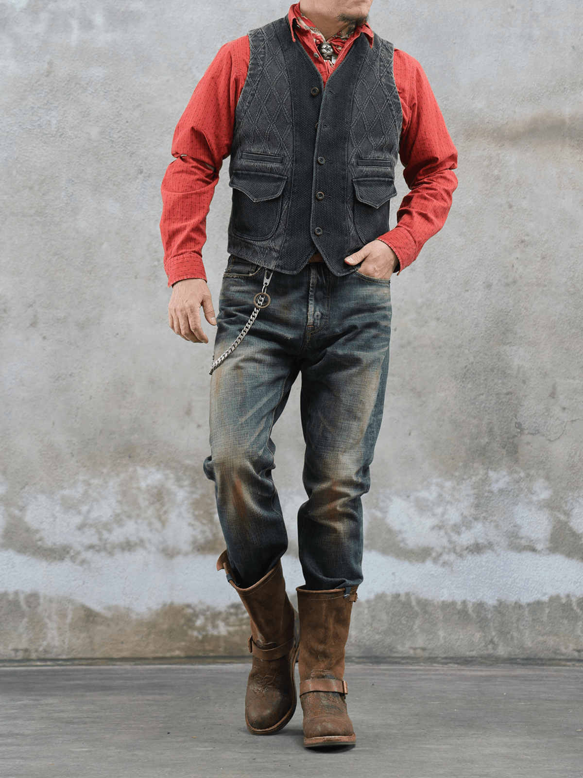 Men's V-Neck Diamond Kendo Vest – Charcoal Black