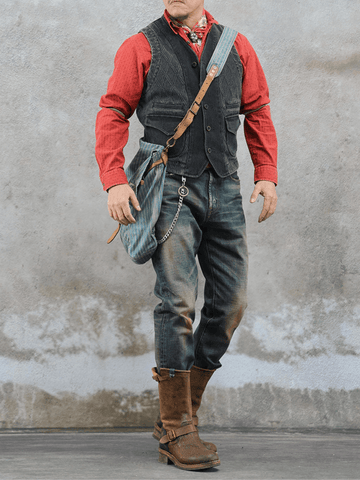 Men's V-Neck Diamond Kendo Vest – Charcoal Black