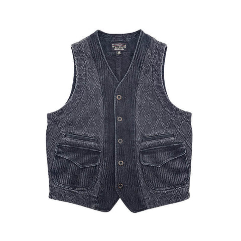 Men's V-Neck Diamond Kendo Vest – Charcoal Black