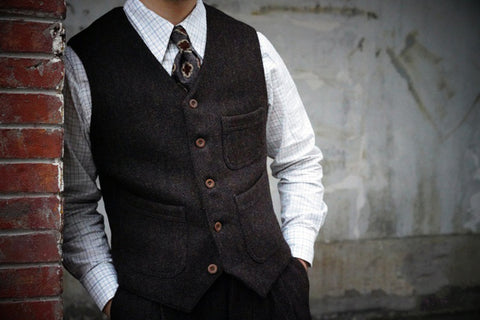 Gilet de chasse en tweed pour homme couleur chocolat