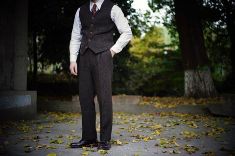 Gilet de chasse en tweed pour homme couleur chocolat
