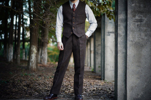 Gilet de chasse en tweed pour homme couleur chocolat