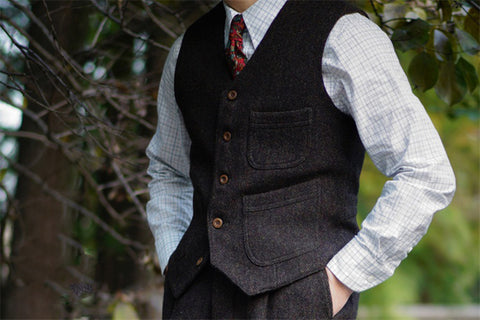 Gilet de chasse en tweed pour homme couleur chocolat
