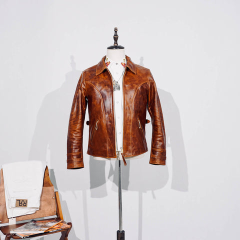 Men's Vintage Rider Leather Jacket, Action Back