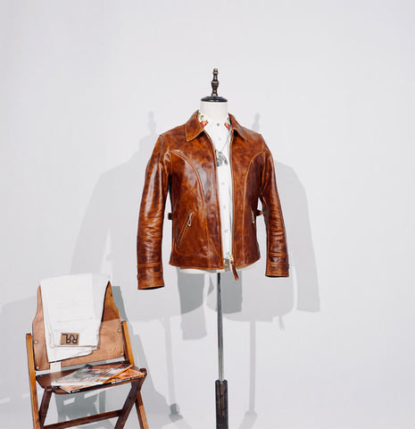 Men's Vintage Rider Leather Jacket, Action Back