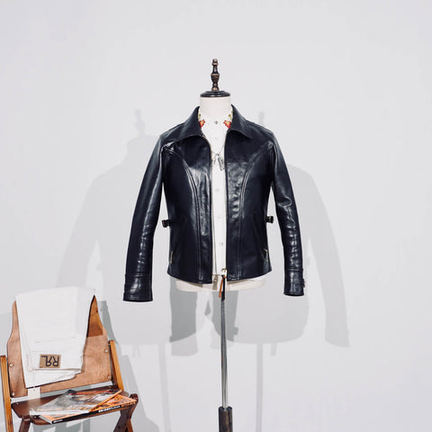 Men's Vintage Rider Leather Jacket, Action Back