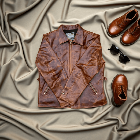 Men's Vintage Rider Leather Jacket, Action Back