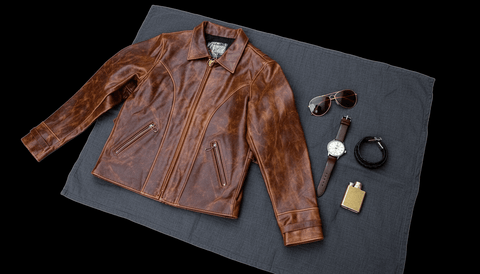 Men's Vintage Rider Leather Jacket, Action Back