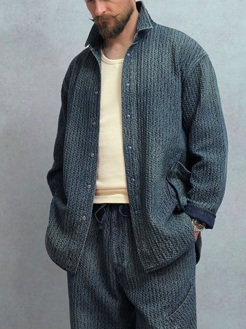 Men's Distressed Honeycomb Shirt Jacket