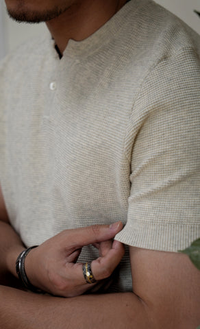 メンズ ワッフルヘンリーシャツ 半袖