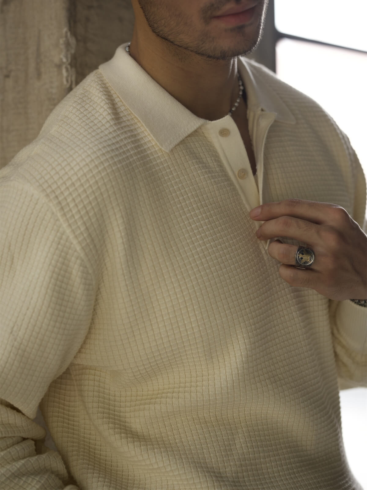 Men's Waffle Polo Sweater