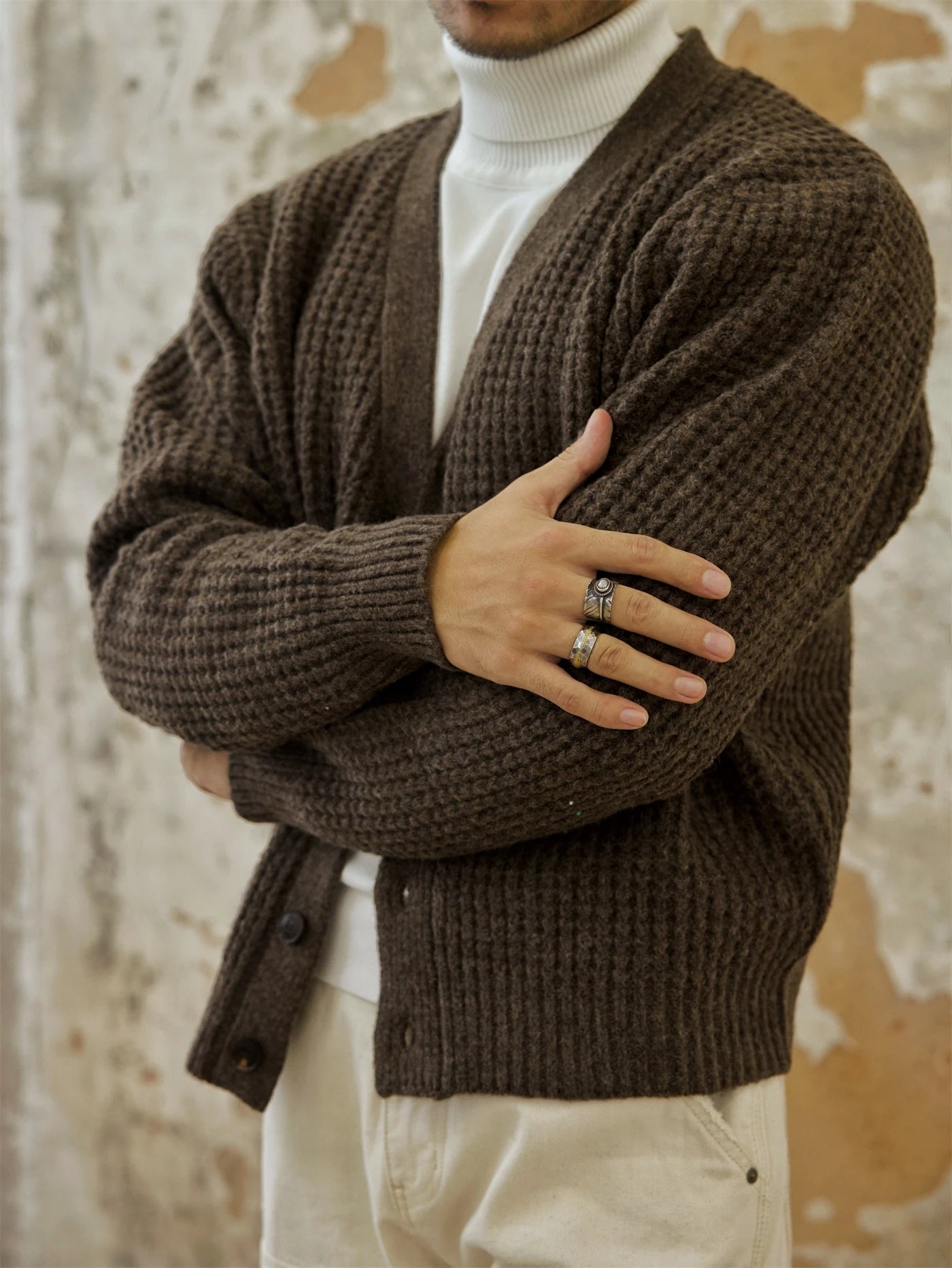 Waffle Stitch Mens Waffle Knit Cardigan Men's Waffle Stitch Cardigan