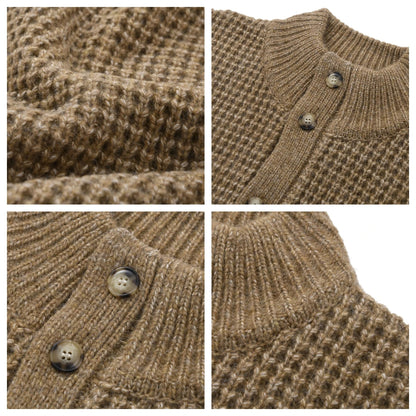 Men's Stand Collar Waffle Woolen Cardigan