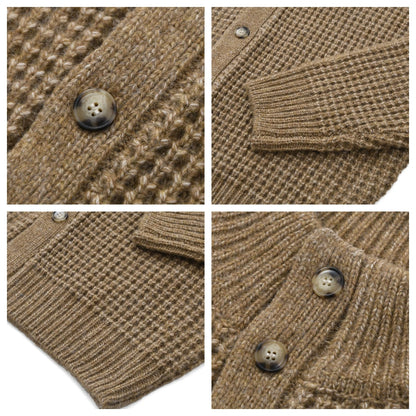 Men's Stand Collar Waffle Woolen Cardigan