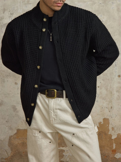 Men's Stand Collar Waffle Woolen Cardigan