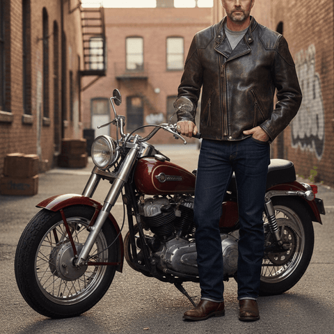 Men's Distressed Biker Leather Jacket