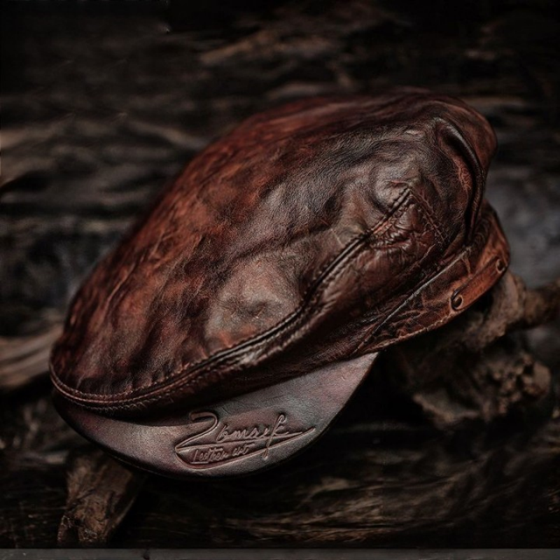 Washed Distressed Leather Flat Cap