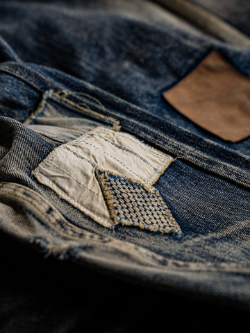 Men's Washed Distressed Patchwork Denim Barn Jacket