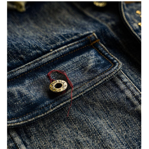 Men's Washed Distressed Patchwork Denim Barn Jacket