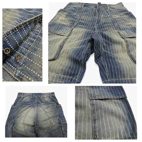 Men's Washed Striped Cargo Denim Shorts