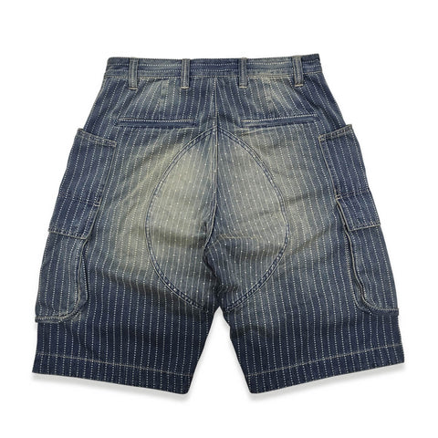 Men's Washed Striped Cargo Denim Shorts