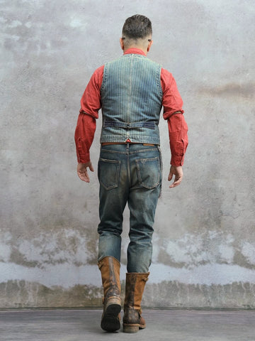 Men's Washed Blue Striped Denim Vest