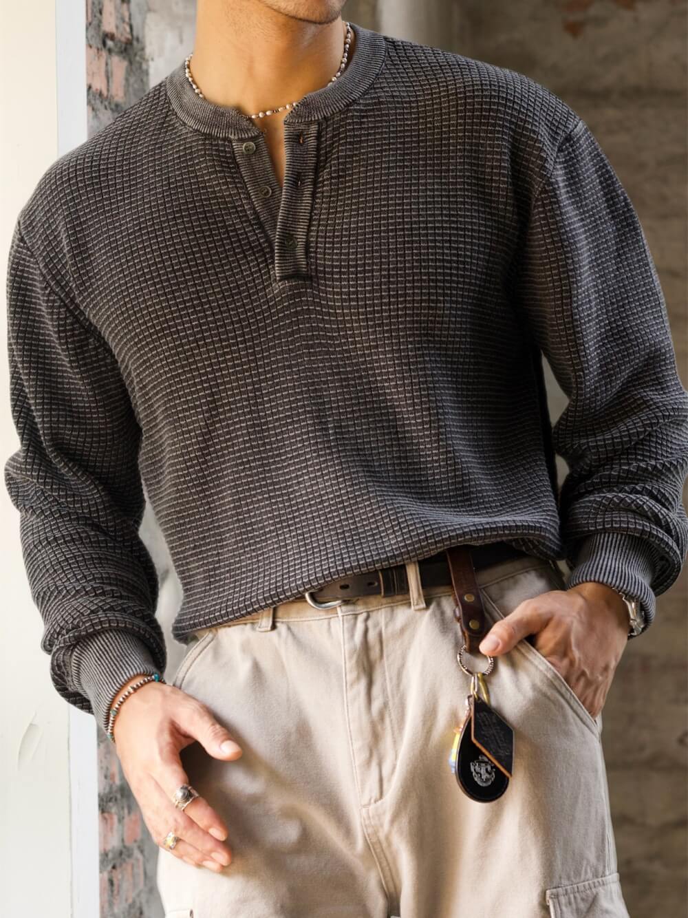 Men's Waffle Henley Sweater