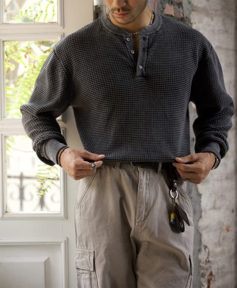 Men's Waffle Henley Sweater